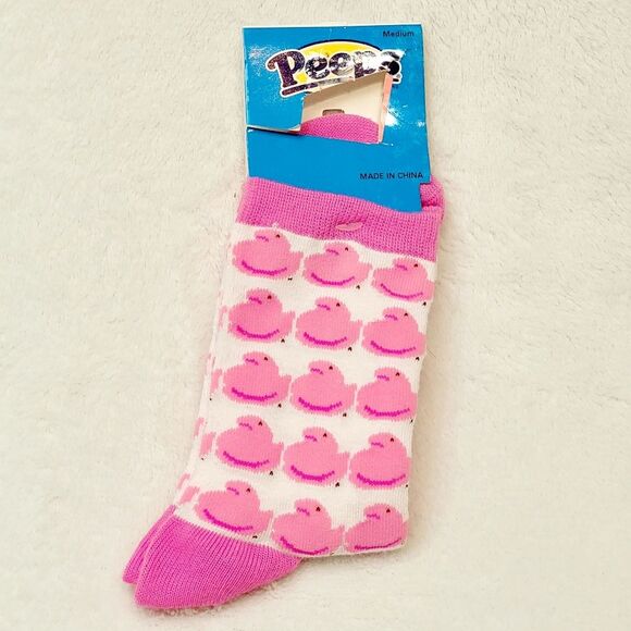 Just Born Peeps Socks Pink Chicks Womens Medium 6-11 Easter Novelty New OOS - Picture 2 of 4